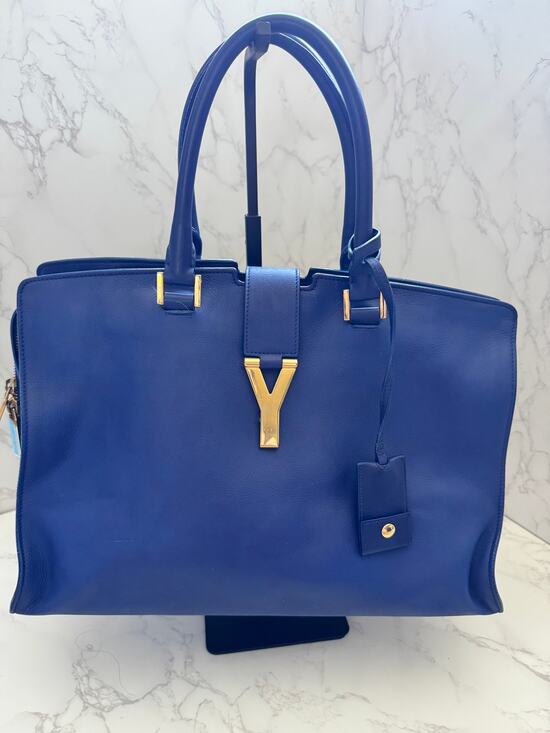 Saint Laurent Handbags - YSL Saint Laurent Classic Y Cabas Chyc Satchel  Blue Leather
